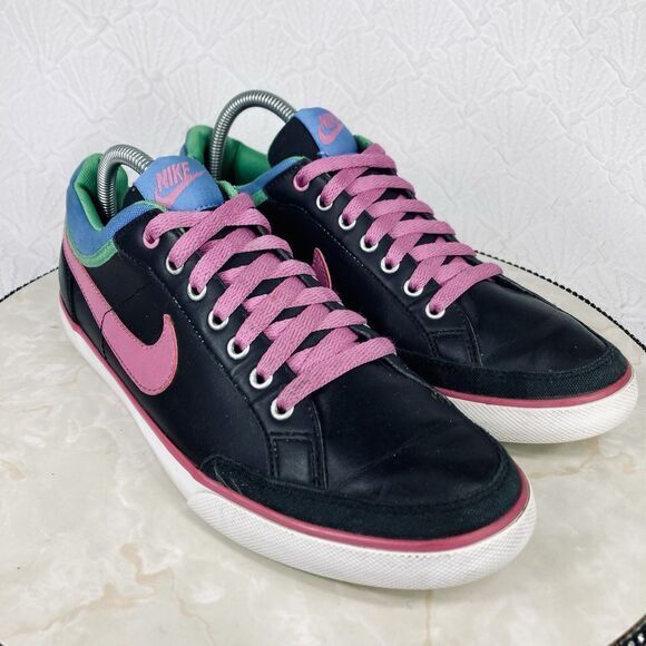 Nike Capri III Sneakers Women Size 10 Black Pink Leather Casual Skate Y2K Shoes - Picture 2 of 12
